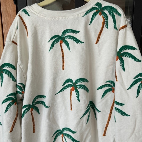 Pink Chicken Girls Organic cotton Sweatshirt crewneck Cream Palm Trees print - Picture 7 of 7